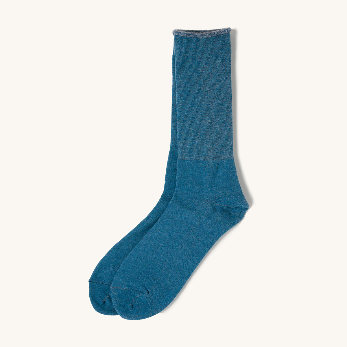 Light blue and gray heathered crew socks with a ribbed gray cuff, shown in side view on a plain background.